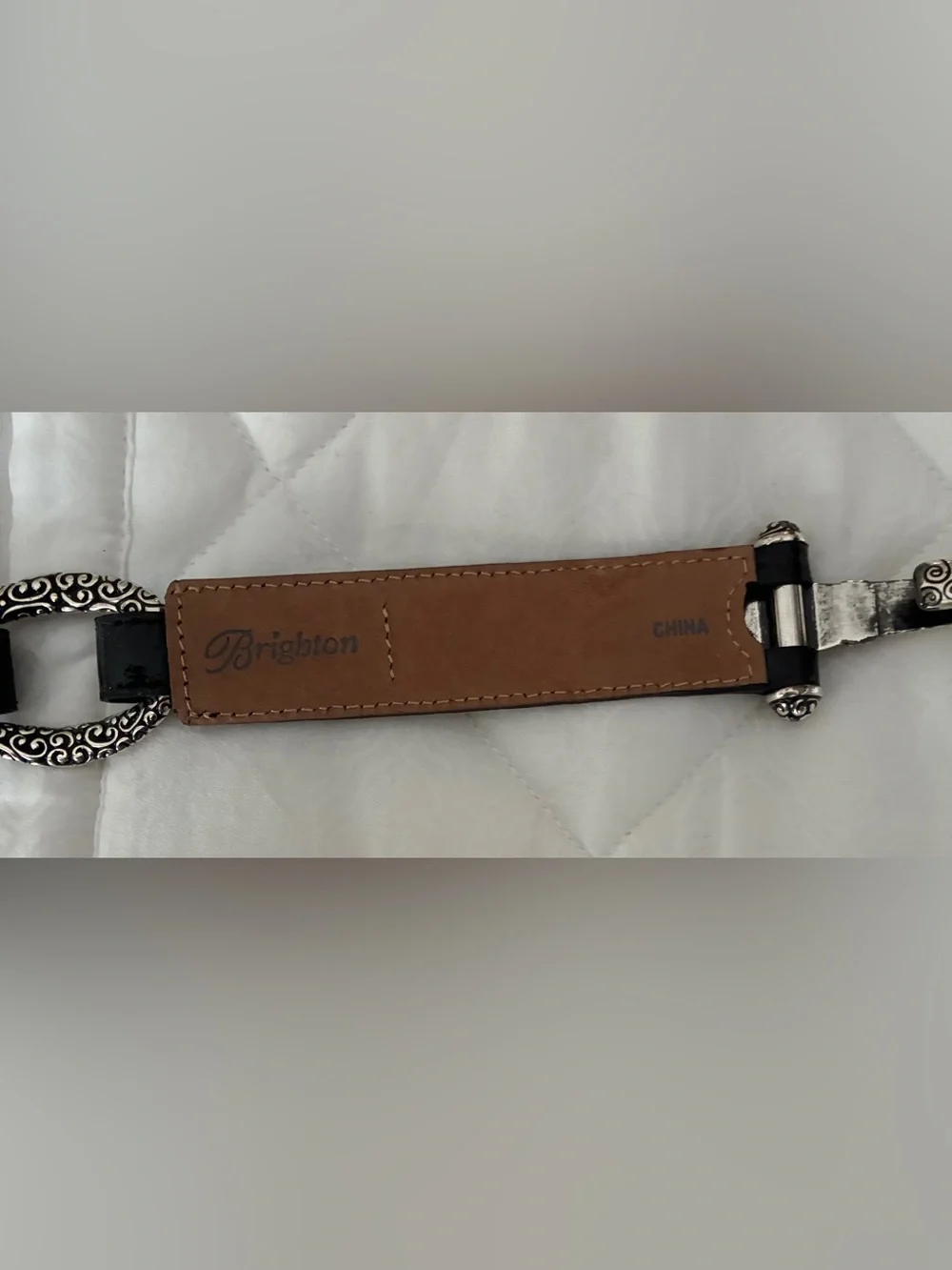 Brighton Black Croc Embossed Patent Leather Hook‎ Belt size 36